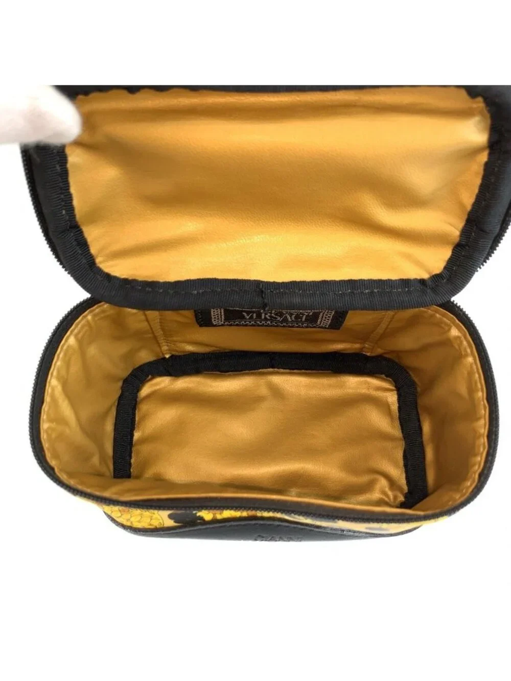 Versace Sunburst Leopard Print Yellow Black Gold Pouch Vanity